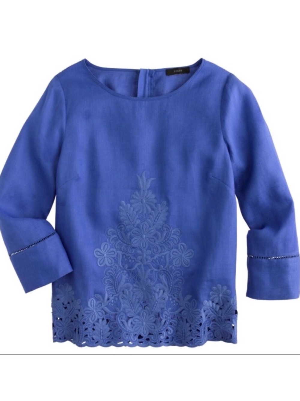 J. Crew blue Linen embroidered blouse lace bohemian Whimsigoth 00